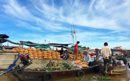 Save the Mekong river. Trash collection in Mekong